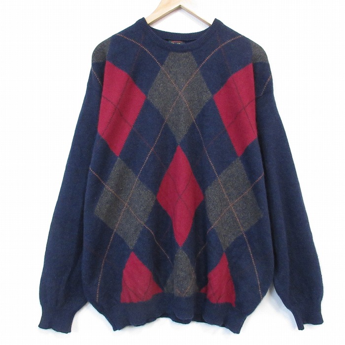 90s 長袖セーター アーガイル ネイビー XL | 古着