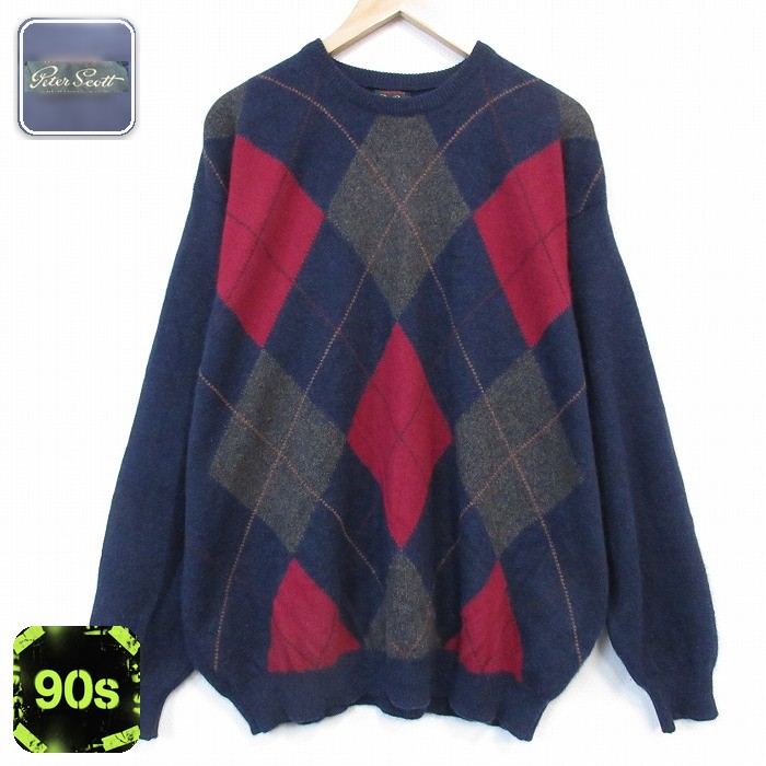 90s 長袖セーター アーガイル ネイビー XL | 古着