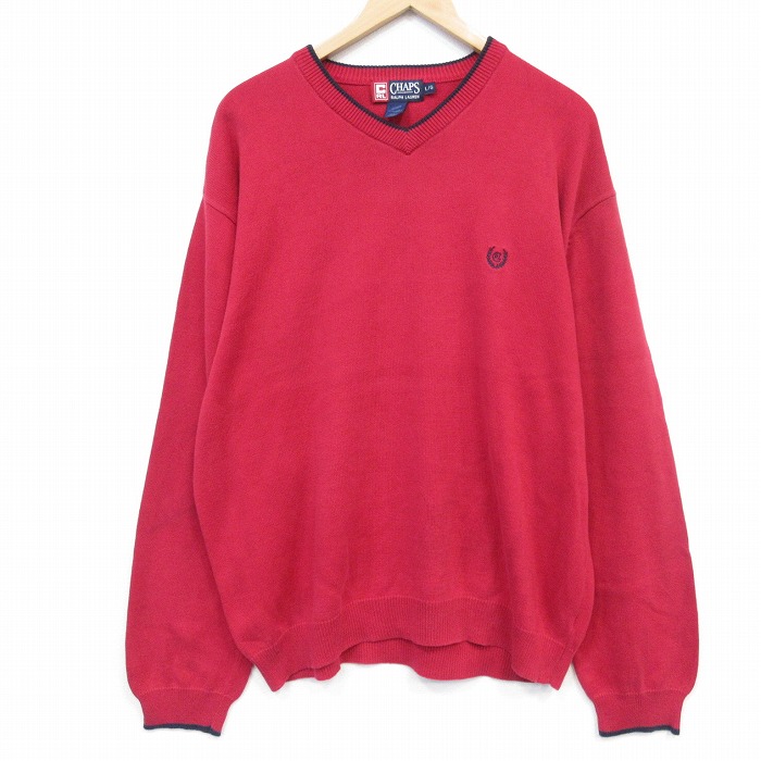 ラルフローレン 90s 長袖セーター ワンポイントロゴ レッド メンズXL相当 | 古着