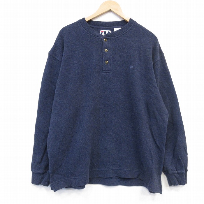 フィラ 90s 長袖セーター ワンポイントロゴ ネイビー メンズXL相当 | 古着