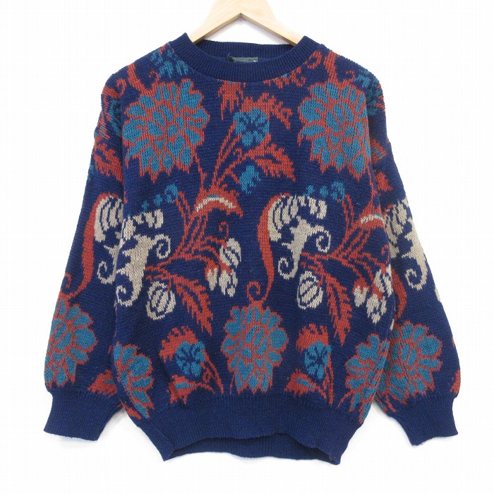 90s 長袖セーター 花 ネイビー メンズL相当 | 古着
