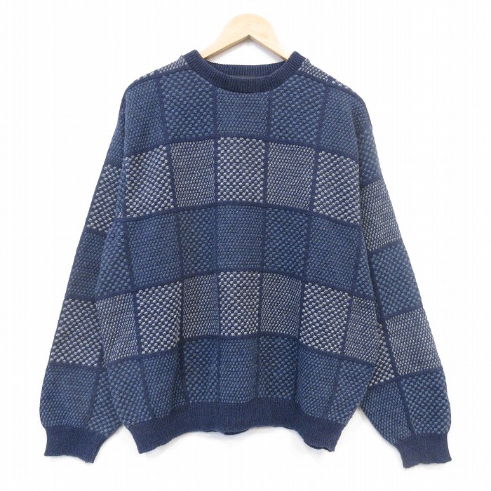 長袖 セーター 00s クルーネック ネイビー メンズXL相当 | 古着