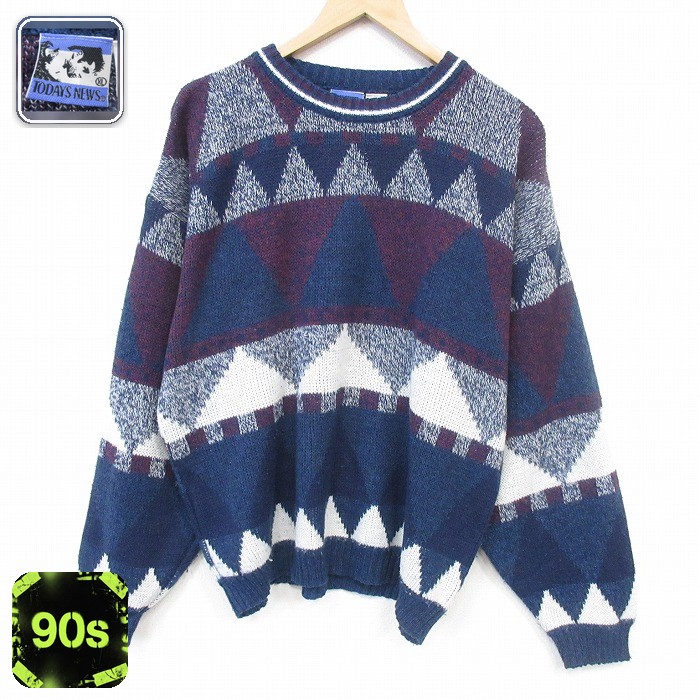 TODAYS NEWS 90s 長袖セーター ネイビー メンズXL相当 | 古着