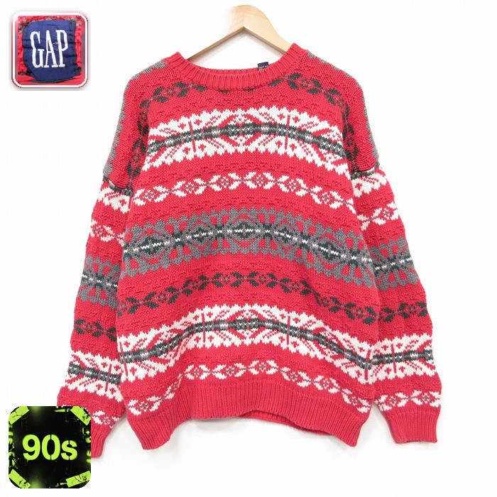 ギャップ 90s 長袖セーター フェアアイル レッド メンズXL相当 | 古着