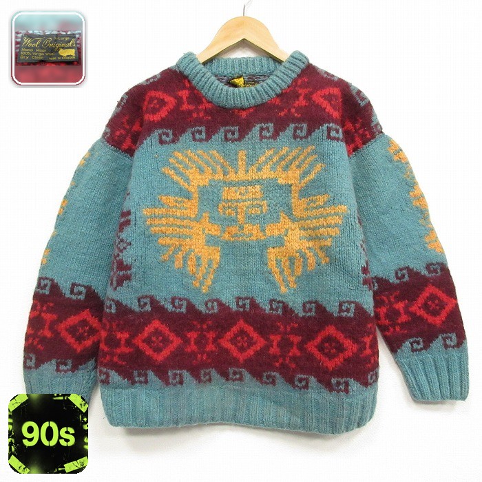 90s 長袖セーター ハンドメイド グリーン メンズL相当 | 古着