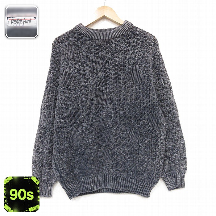 長袖 セーター 90s コットン クルーネック グレー メンズL相当 | 古着