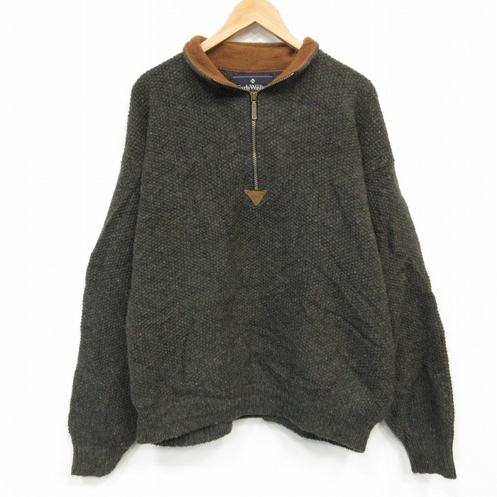 古着通販 XL☆古着 長袖 ハーフジップ セーター メンズ 90年代 90s
