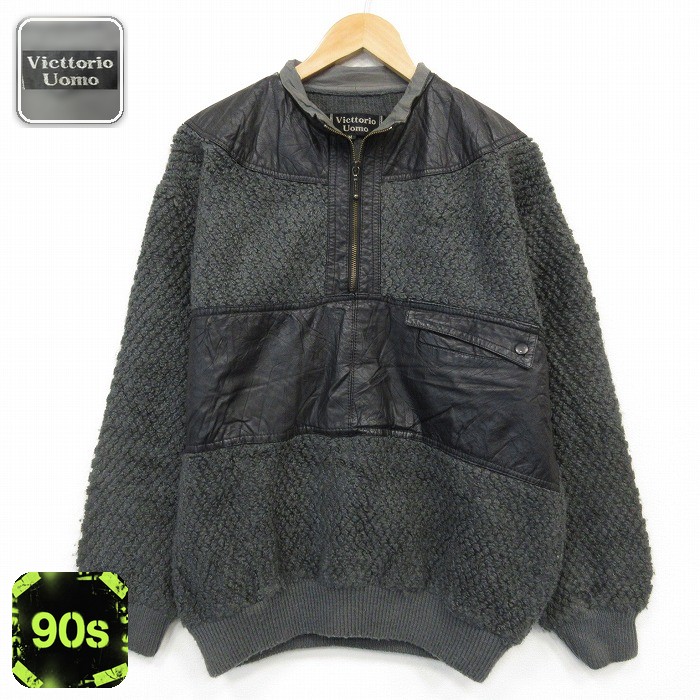 長袖 ハーフジップ セーター 90s アクリル グレー メンズL相当 | 古着