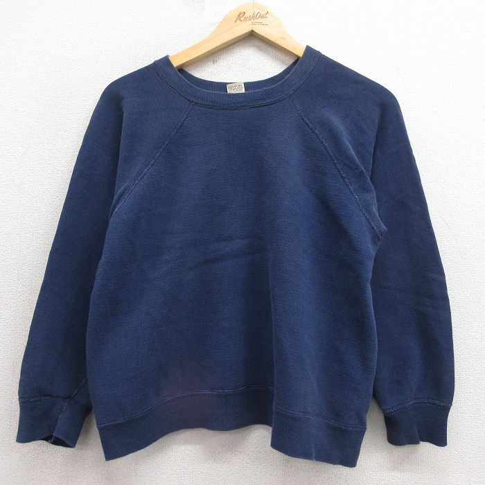 M★古着 スプルース 長袖 ビンテージ スウェット メンズ 70年代 70s 無地 ラグラン クルーネック 紺【spe】 25nov18
