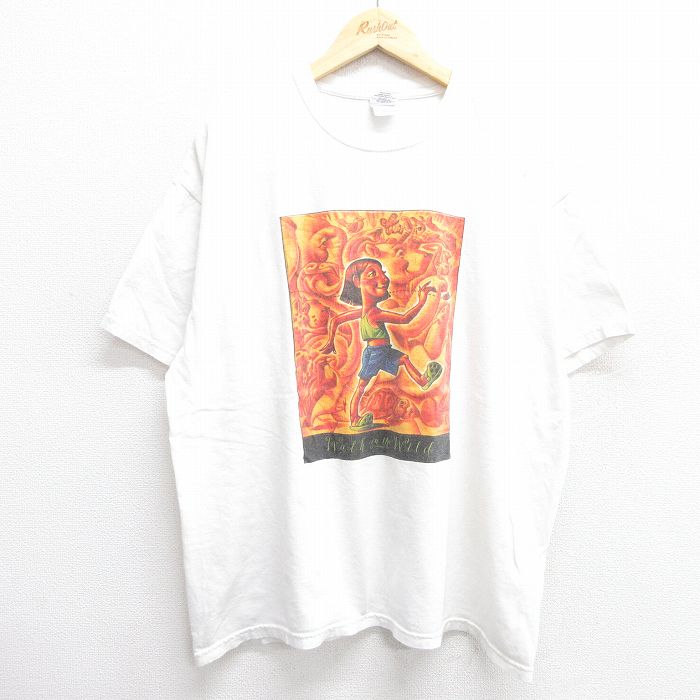 【50%OFF】XL★古着 半袖 Tシャツ メンズ 女の子 カメ クマ 企業広告 大きいサイズ コットン クルーネック 白 ホワイト 25apr08 中古