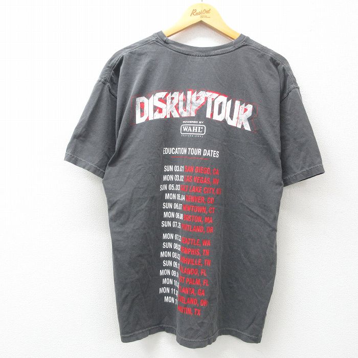 L★古着 半袖 Tシャツ メンズ DISRUPTOUR 大きいサイズ コットン クルーネック 濃グレー 25apr25 中古
