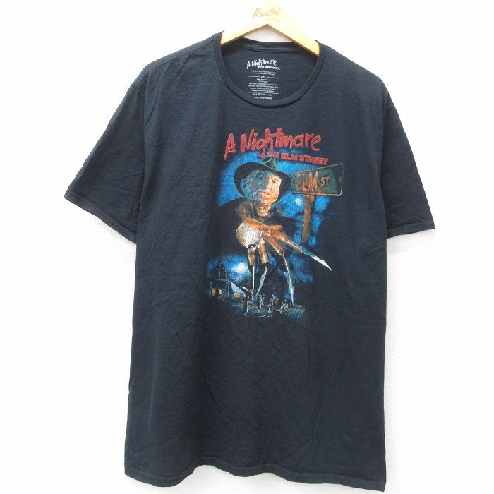 XL★古着 半袖 Tシャツ メンズ 映画 エルム街の悪夢 フレディ 大きいサイズ コットン クルーネック 黒 ブラック 【spe】 25apr25 中古