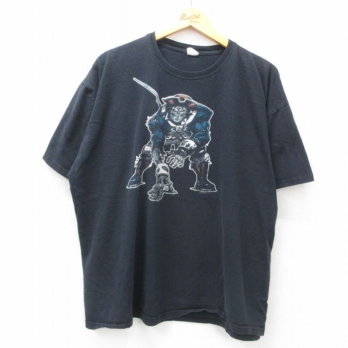 【50%OFF】XL★古着 半袖 Tシャツ メンズ スケルトン ロボット 大きいサイズ コットン クルーネック 黒 ブラック 25apr25 中古