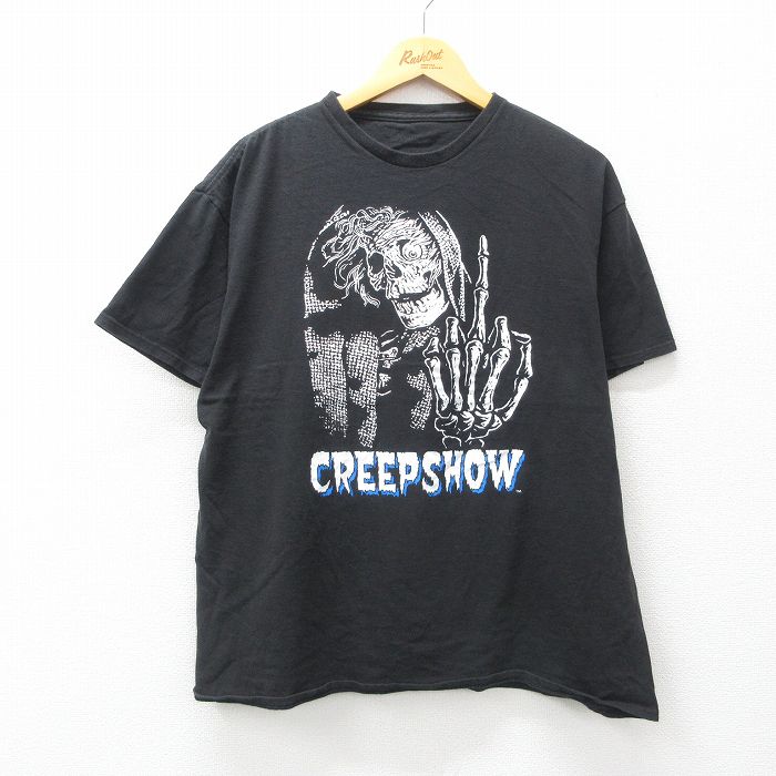 L★古着 半袖 Tシャツ メンズ 映画 クリープショー コットン クルーネック 黒 ブラック 25apr25 中古