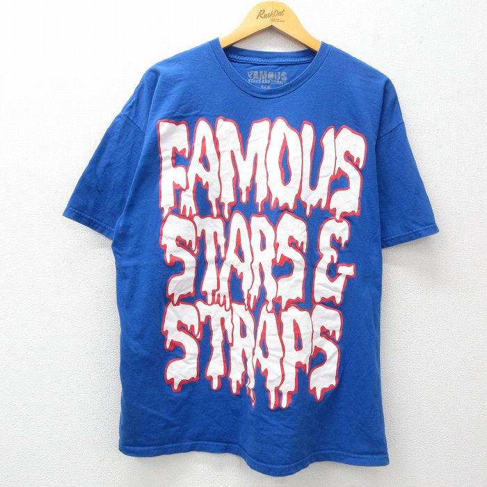 L★古着 半袖 Tシャツ メンズ FAMOUS STARS & STRAPS コットン クルーネック 青 ブルー 25apr25 中古