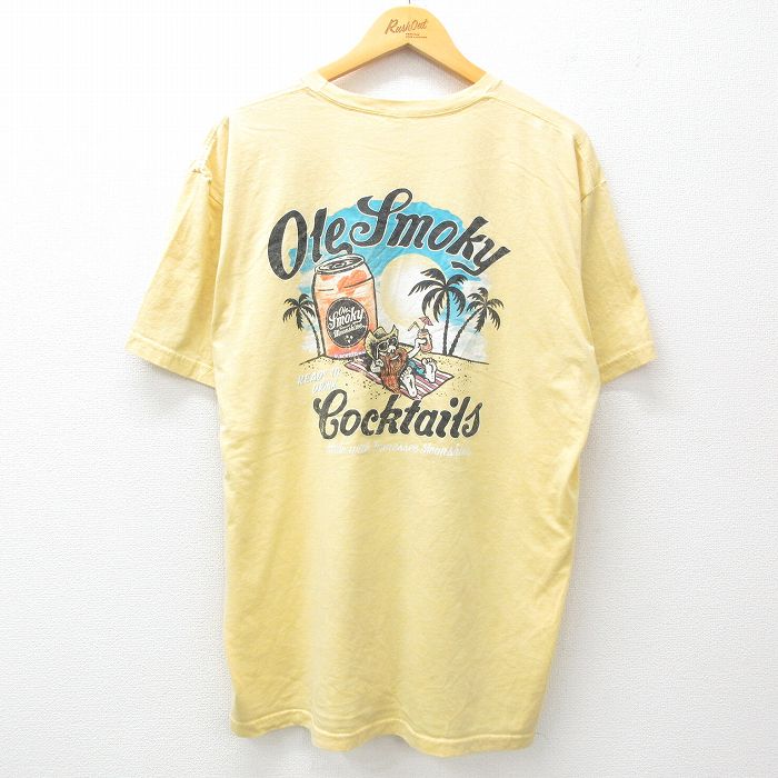 【50%OFF】XL★古着 半袖 Tシャツ メンズ オーレスモーキームーンシャイン 酒 ビーチ 大きいサイズ クルーネック 薄黄 イエロー 25apr25 中古