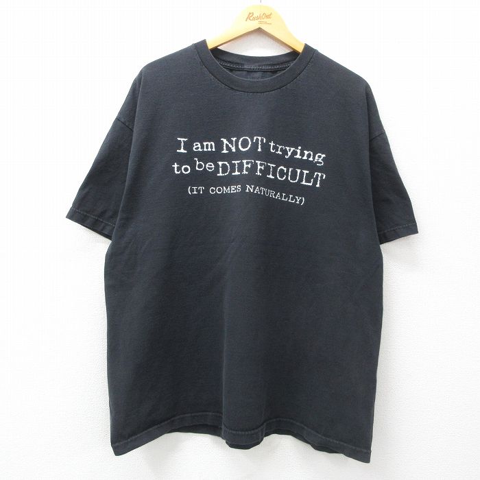 XL★古着 半袖 Tシャツ メンズ メッセージ 大きいサイズ コットン クルーネック 黒 ブラック 25apr25 中古