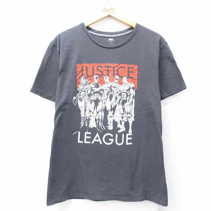 XL★古着 オールドネイビー OLD NAVY 半袖 Tシャツ メンズ DCコミックス ジャスティスリーグ バットマン BATMAN スーパーマン コットン クルーネック 濃グレー 25aug22 中古