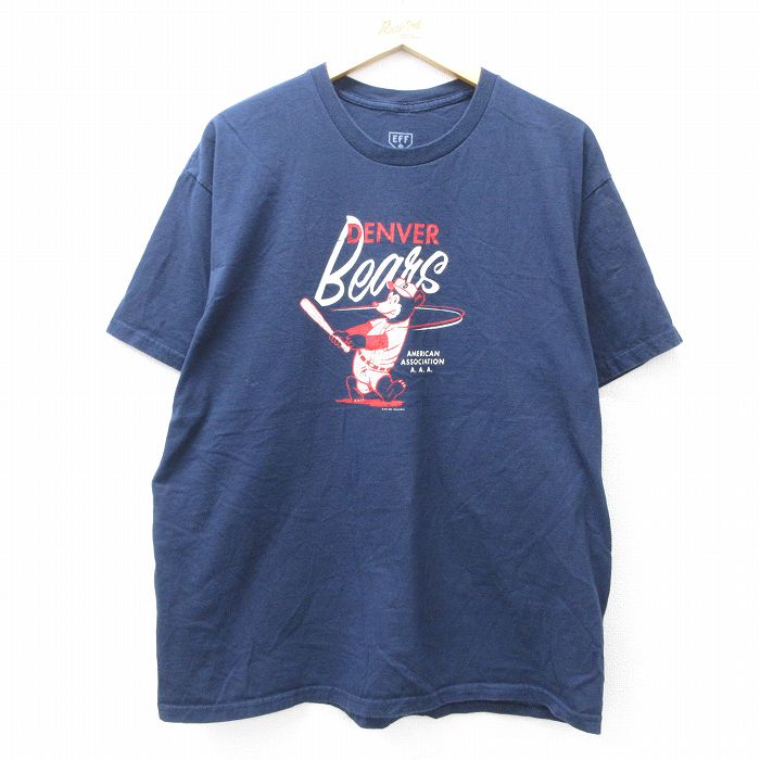 【50%OFF】XL★古着 半袖 Tシャツ メンズ デンバーベアーズ コットン クルーネック 紺 ネイビー メジャーリーグ ベースボール 野球 25aug22 中古
