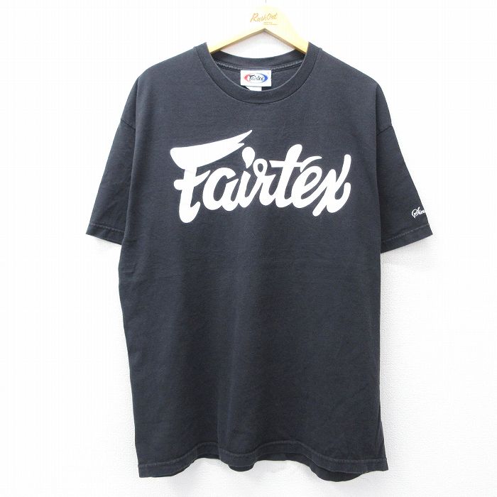XL★古着 半袖 Tシャツ メンズ Fairtex コットン クルーネック 黒 ブラック 25aug22 中古