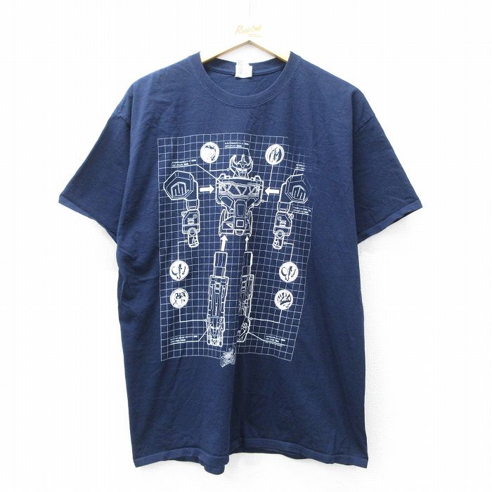 XL★古着 フルーツオブザルーム 半袖 Tシャツ メンズ パワーレンジャー コットン クルーネック 紺 ネイビー 25aug22 中古