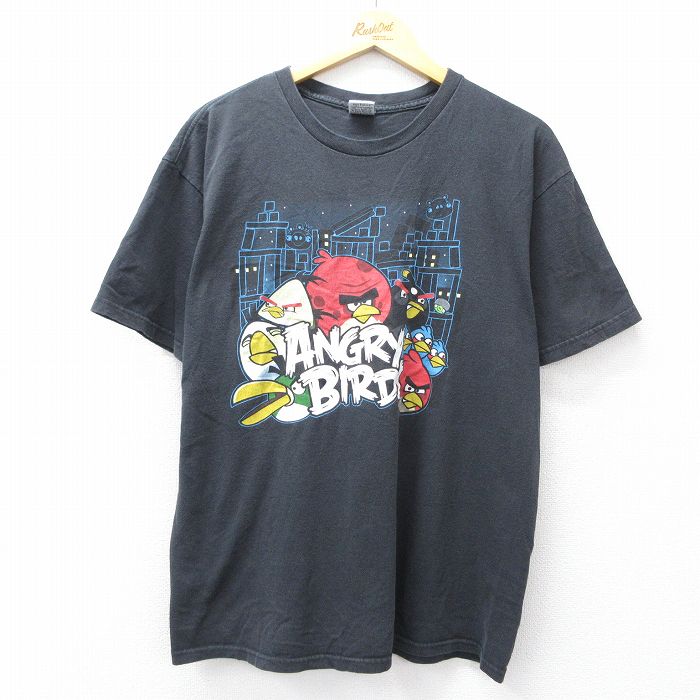 L★古着 半袖 Tシャツ メンズ アングリーバード クルーネック 黒 ブラック 25aug22 中古