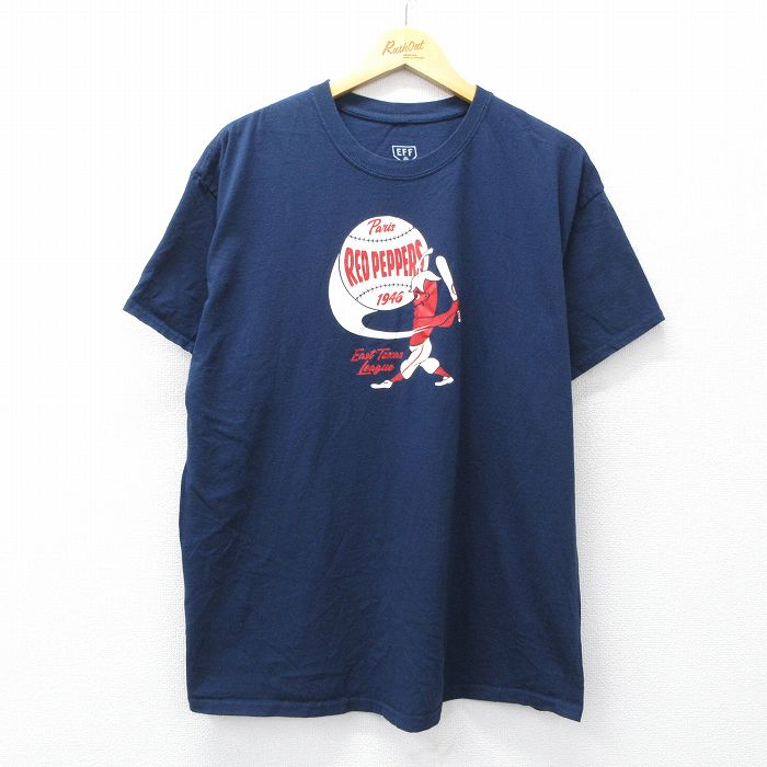 XL★古着 半袖 Tシャツ メンズ RED PEPPERS コットン クルーネック 紺 ネイビー 25aug22 中古