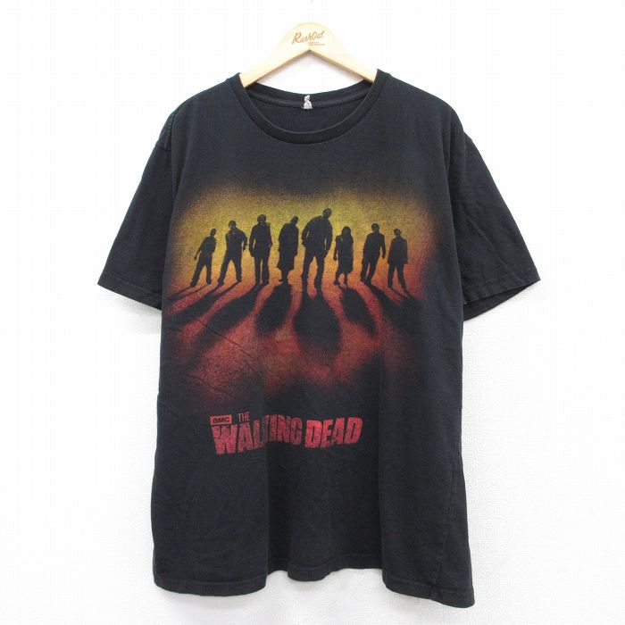 【20%OFF】XL★古着 半袖 Tシャツ メンズ ドラマ ウォーキングデッド 大きいサイズ コットン クルーネック 黒 ブラック 25aug23 中古