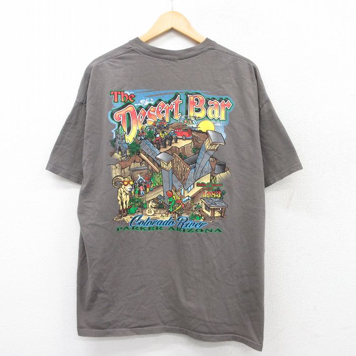 【20%OFF】XL★古着 半袖 Tシャツ メンズ Pesert Bar 大きいサイズ コットン クルーネック 濃グレー 25aug23 中古