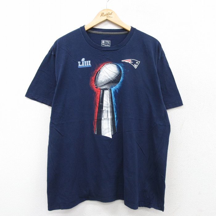 XL★古着 半袖 Tシャツ メンズ NFL ニューイングランドペイトリオッツ コットン クルーネック 紺 ネイビー アメフト スーパーボウル 25aug23 中古