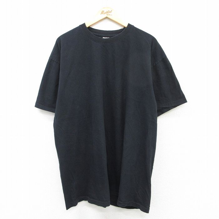 XL★古着 半袖 Tシャツ メンズ 無地 大きいサイズ コットン クルーネック 黒 ブラック 25aug23 中古