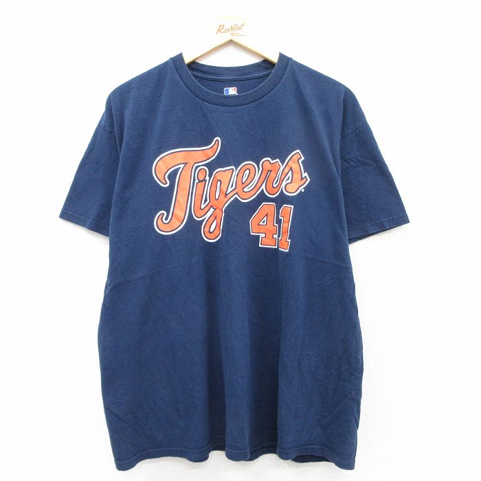 【20%OFF】XL★古着 半袖 Tシャツ メンズ MLB デトロイトタイガース ビクターマルティネス 41 クルーネック 紺 ネイビー メジャーリーグ ベースボール 野球 25aug23 中古