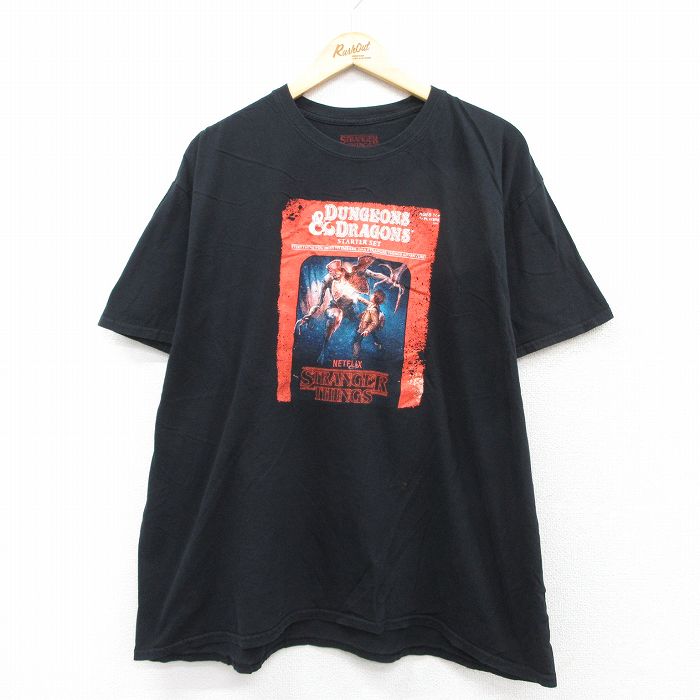 XL★古着 半袖 Tシャツ メンズ ドラマ ストレンジャーシングス 大きいサイズ コットン クルーネック 黒 ブラック 25aug23 中古