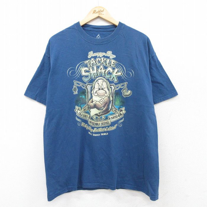 XL★古着 ヘインズ Hanes 半袖 Tシャツ メンズ ディズニー DISNEY しらゆきひめ 7人の小人 七人のこびと コットン クルーネック 青 ブルー 25aug23 中古