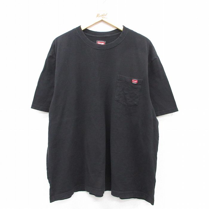 XL★古着 ラングラー Wrangler 半袖 Tシャツ メンズ 胸ポケット付き 大きいサイズ 子クルーネック 黒 ブラック 【spe】 25aug25 中古