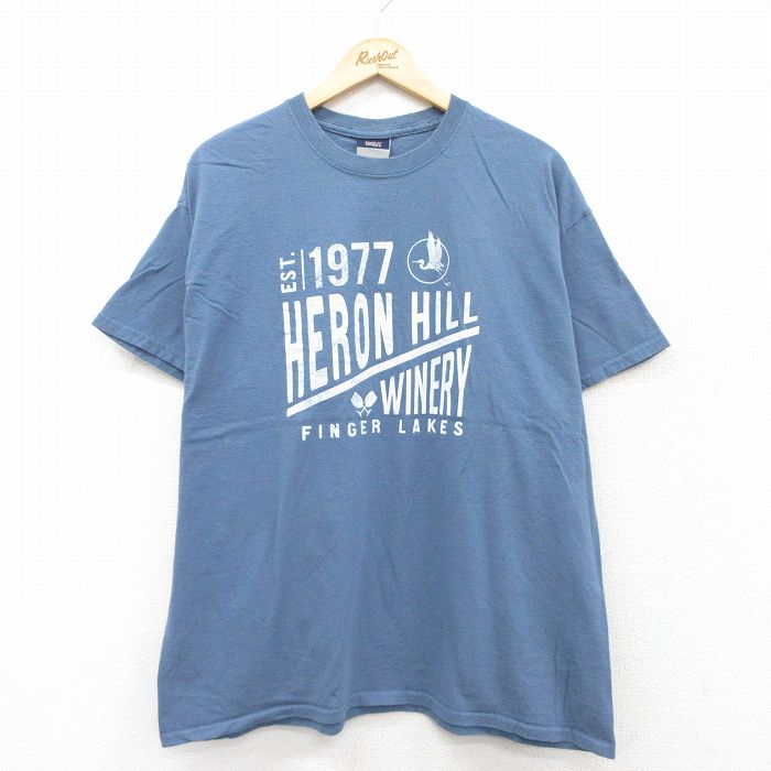 XL★古着 MVスポーツ 半袖 Tシャツ メンズ HERON HILL コットン クルーネック 薄紺 ネイビー 25aug25 中古