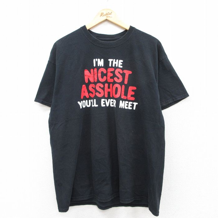 半袖Tシャツ NICEST ASSHOLEプリント ブラック XL | 古着