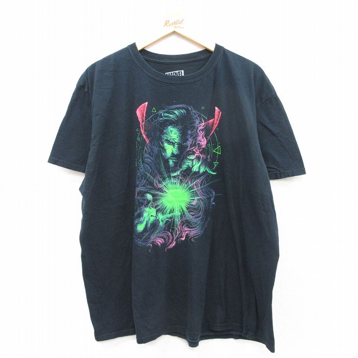 【50%OFF】XL★古着 半袖 Tシャツ メンズ マーベル ドクターストレンジ 大きいサイズ コットン クルーネック 黒 ブラック 25aug25 中古