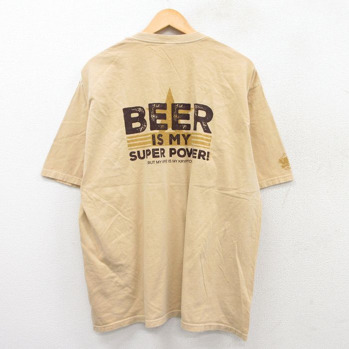 XL★古着 Crazy Shirts 半袖 Tシャツ メンズ ビール 大きいサイズ コットン クルーネック ベージュ カーキ 25aug25 中古