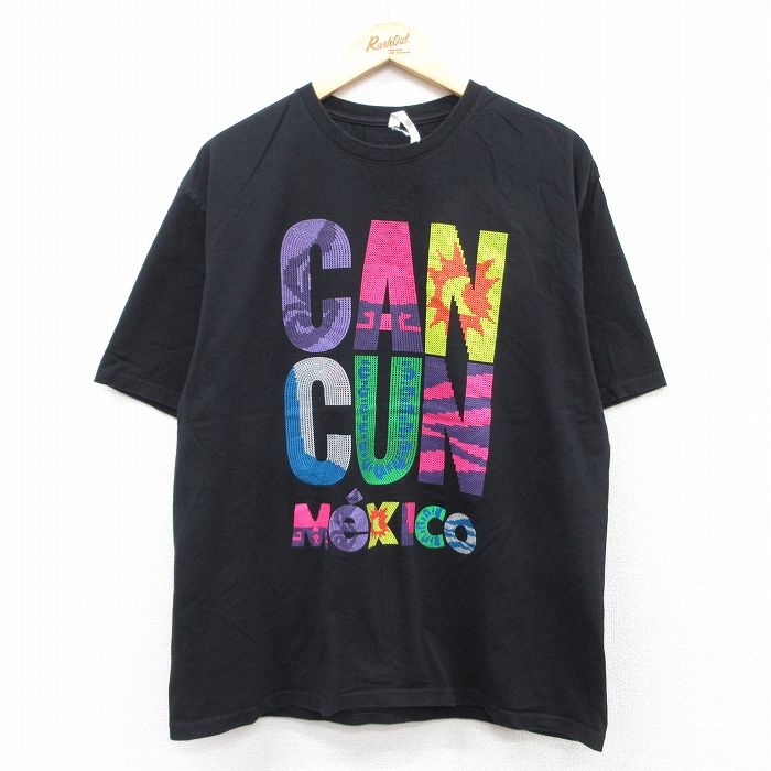 L★古着 半袖 Tシャツ メンズ カンクン クルーネック 黒 ブラック 25aug26 中古