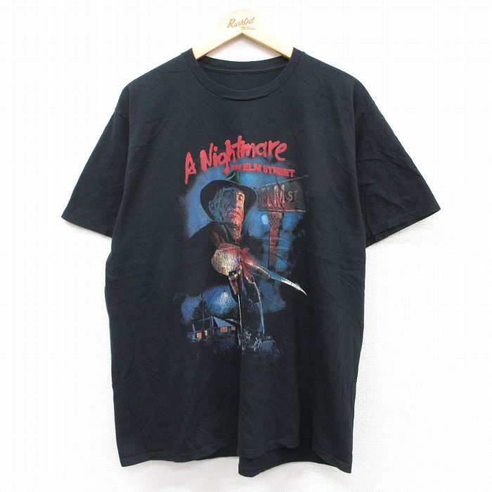 【20%OFF】XL★古着 半袖 Tシャツ メンズ ホラー映画 エルム街の悪夢 クルーネック 黒 ブラック 25aug26 中古