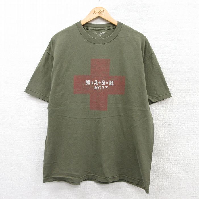 XL★古着 半袖 Tシャツ メンズ MASH クルーネック 緑 グリーン 25aug26 中古