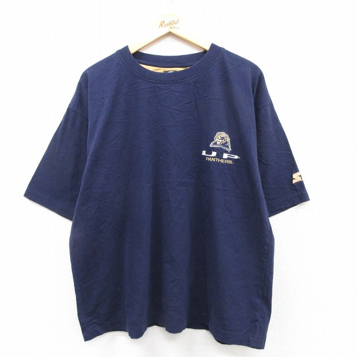 XL★古着 スターター STARTER 半袖 Tシャツ メンズ UP PANTHERS 大きいサイズ コットン クルーネック 紺 ネイビー 25aug26 中古