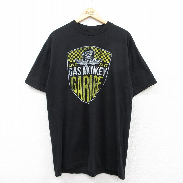 XL★古着 半袖 Tシャツ メンズ ガスモンキー ロング丈 クルーネック 黒 ブラック 25aug26 中古