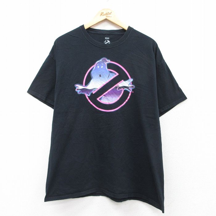 【50%OFF】XL★古着 半袖 Tシャツ メンズ 映画 ゴーストバスターズ コットン クルーネック 黒 ブラック 25aug26 中古