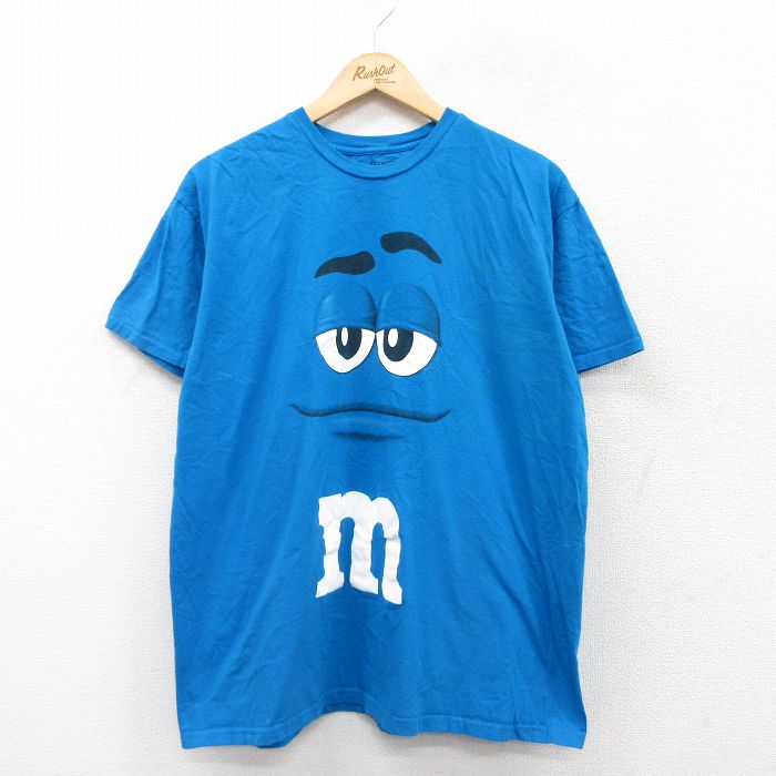 【50%OFF】XL★古着 半袖 Tシャツ メンズ ｍ&ｍs コットン クルーネック 青 ブルー 25aug26 中古