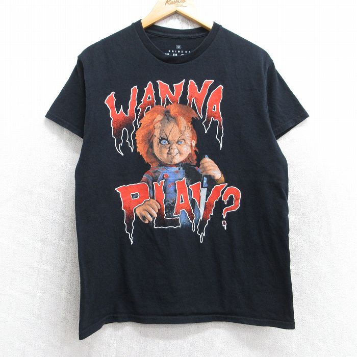 M★古着 リップルジャンクション 半袖 Tシャツ メンズ ホラー映画 チャイルドプレイ チャッキー コットン クルーネック 黒 ブラック 25aug28 中古