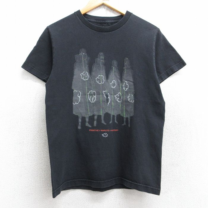 S★古着 半袖 Tシャツ メンズ アニメ ナルト疾風伝 暁 コットン クルーネック 黒 ブラック 【spe】 25aug28 中古