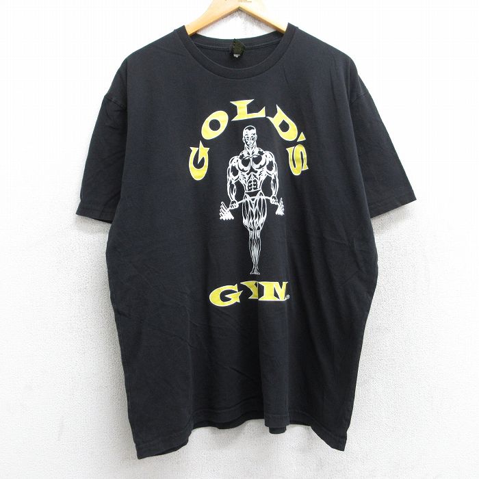 XL★古着 半袖 Tシャツ メンズ ゴールドジム 大きいサイズ クルーネック 黒 ブラック 25aug28 中古