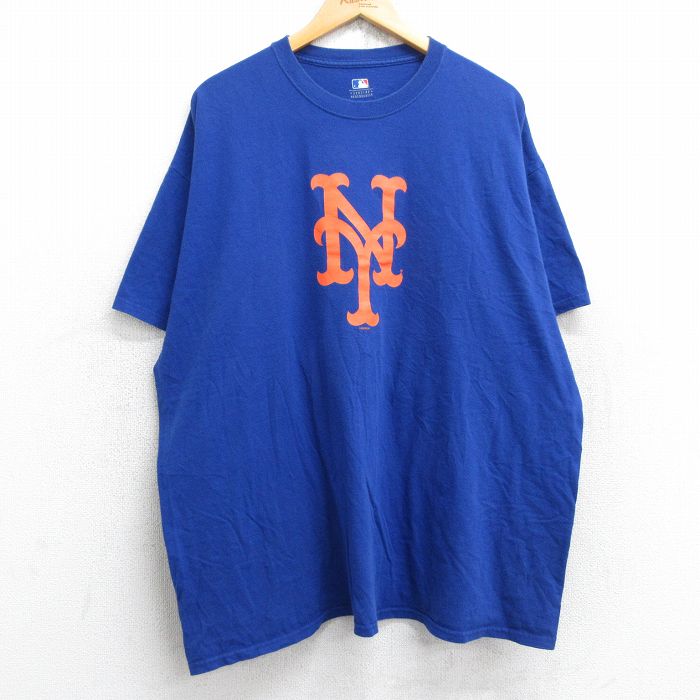XL★古着 半袖 Tシャツ メンズ MLB ニューヨークメッツ 大きいサイズ クルーネック 青 ブルー メジャーリーグ ベースボール 野球 25aug28 中古